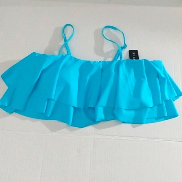 TEMPT ME TURQUOISE BLUE TIERED RUFFLE FLOUNCE BIKINI TOP SIZE SMALL NWT - Picture 4 of 11